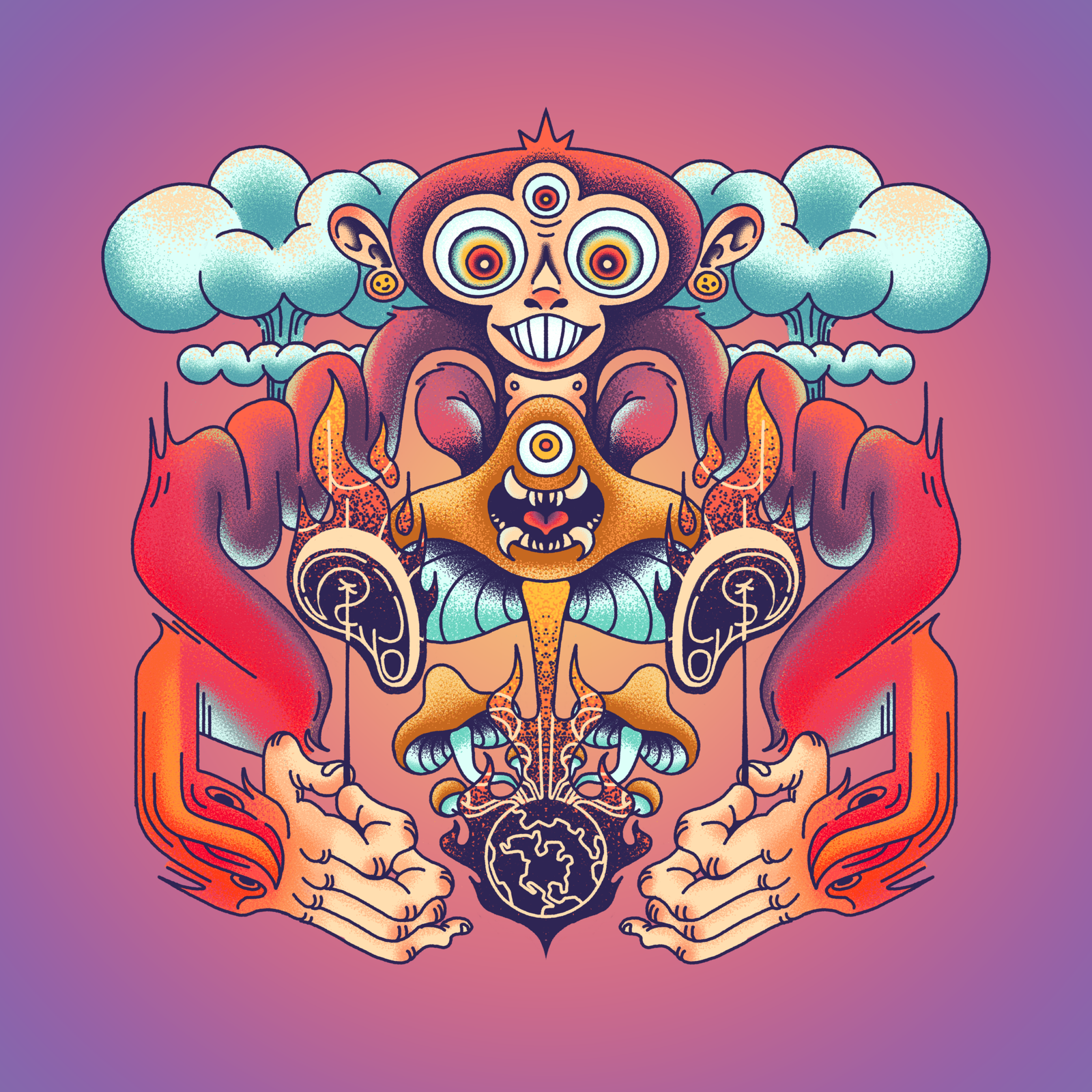 Cooked Meat, Mushrooms & Fire art
